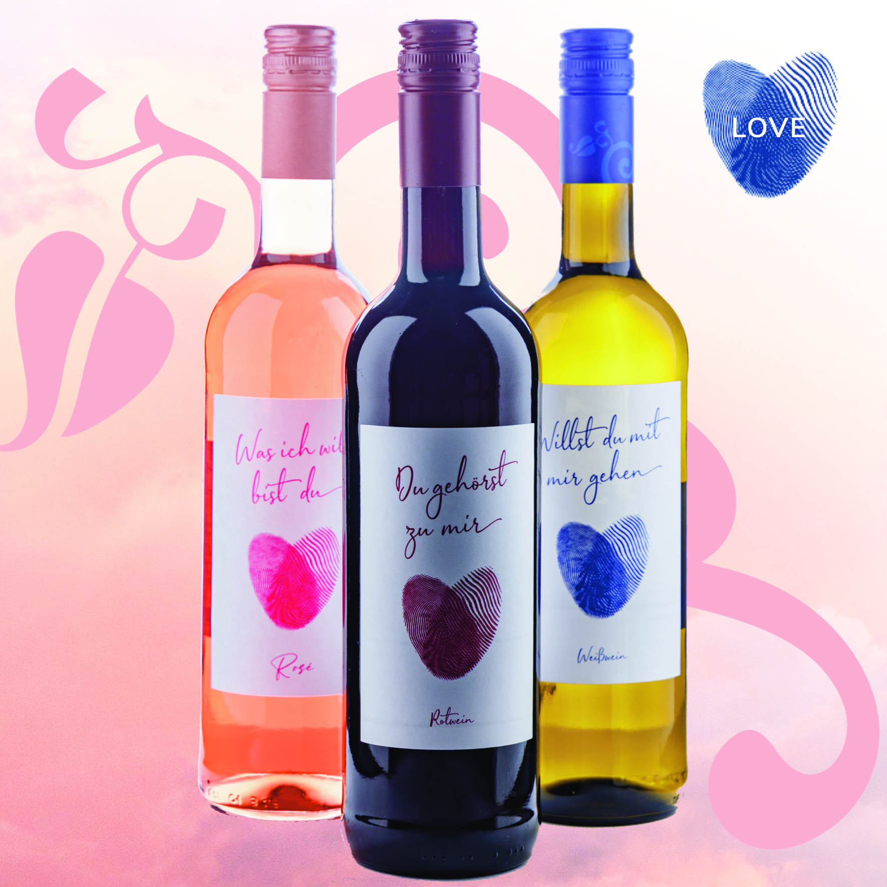 Love Paket mit drei Weinflaschen
